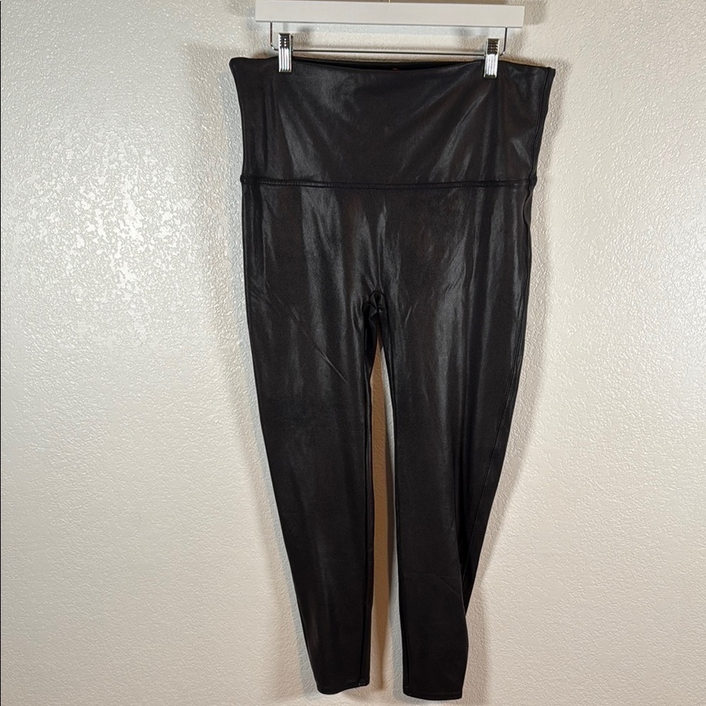 Spanx Black Faux Leather Slimming Leggings Size 3X
